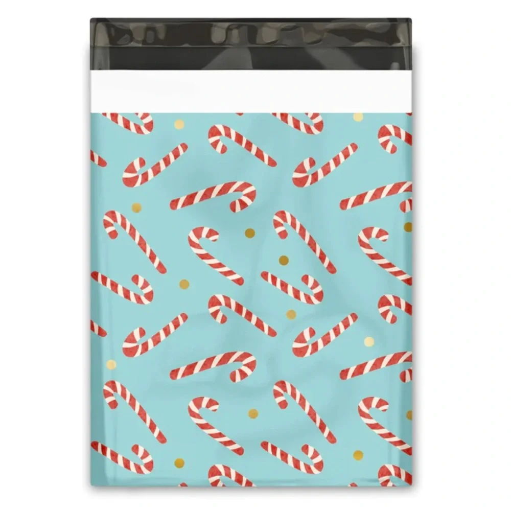 25 10X13 Poly Mailers Candy Canes Gold Dots, Shipping Envelopes PRICE IS FIRM - Picture 6 of 6